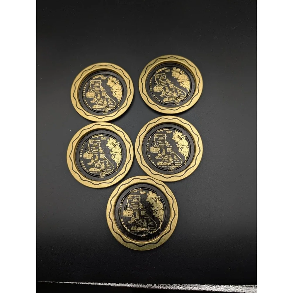 Vintage 1970s California Metal Souvenir Metal Ashtrays/Coasters,‎ Set of 5 Clean